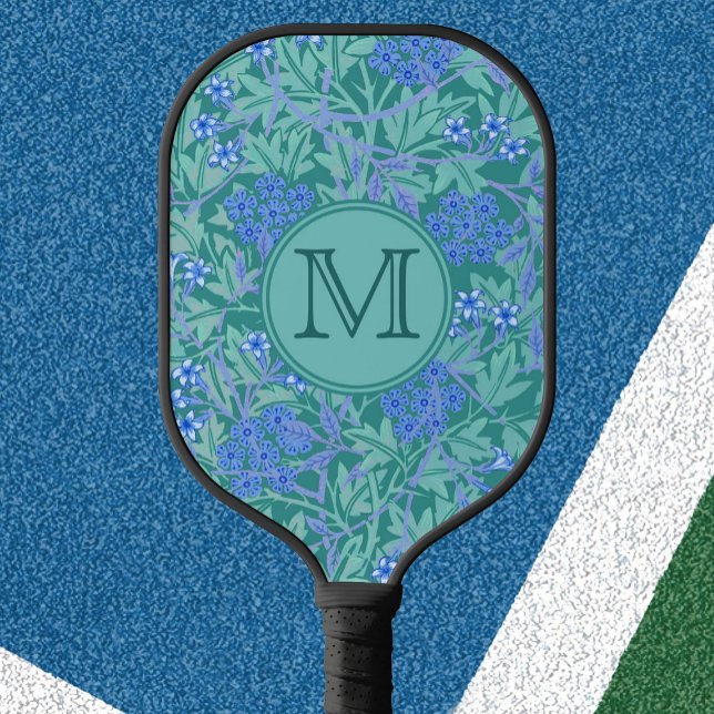 Blue Floral William Morris Custom Initial Ladies Pickleball Paddle (Creator Uploaded)