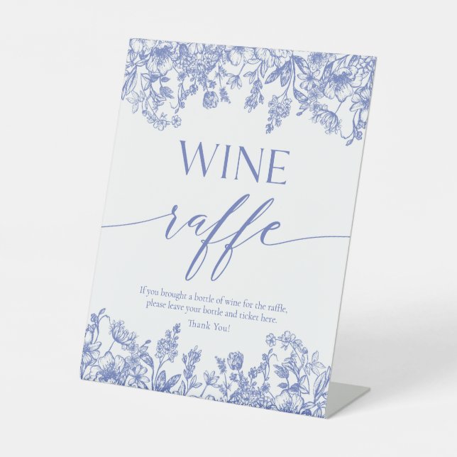 Blue Floral Wine Raffle Bridal Shower Game Sign (Front)