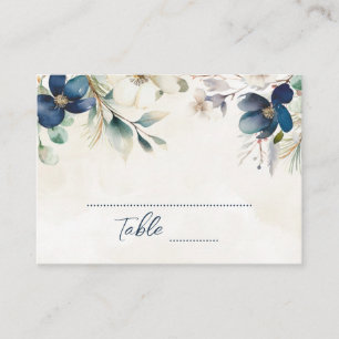 Blue Floral Winter Wedding Place Setting Cards