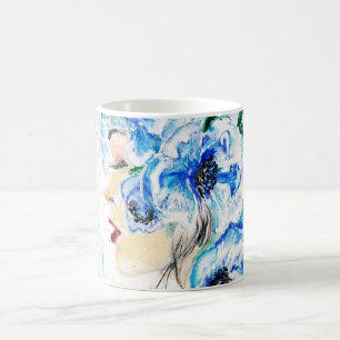 Blue Floral Woman Coffee Mug