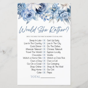 Blue Floral Would She Rather Baby Shower Game