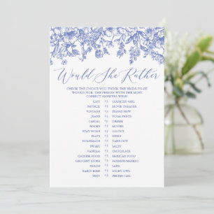 Blue Floral Would She Rather Bridal Shower Game Invitation