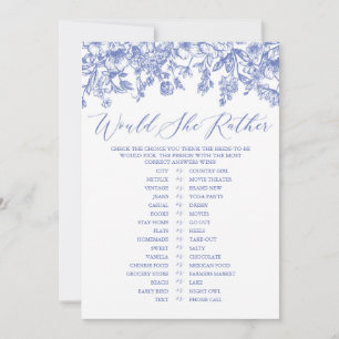 Blue Floral Would She Rather Bridal Shower Game Invitation