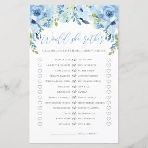 Blue floral Would she rather bridla shower game