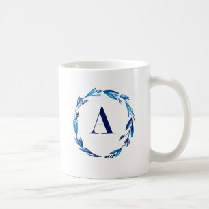 Blue Floral Wreath 'A' Coffee Mug