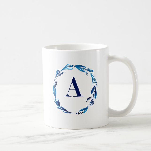 Blue Floral Wreath 'A' Coffee Mug (Right)