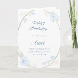 Blue Floral Wreath Aunt Birthday Card