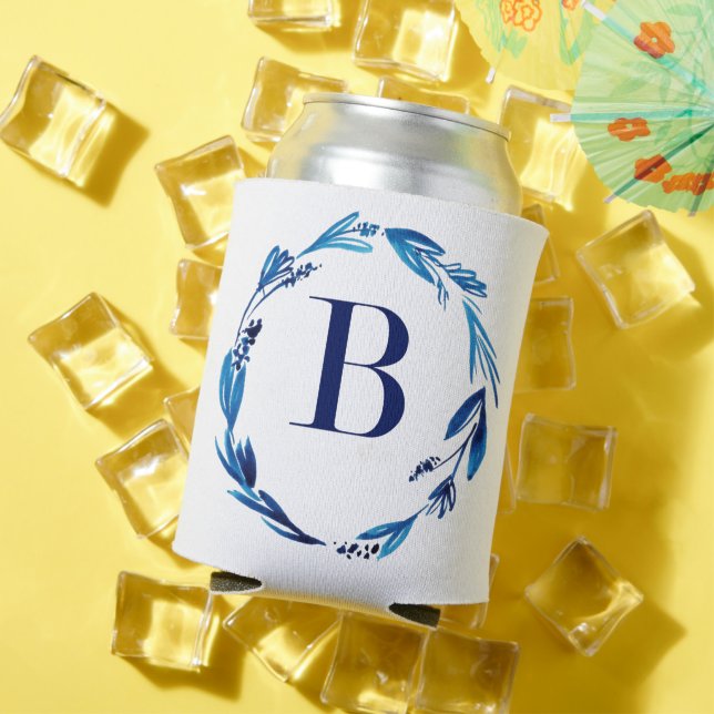 Blue Floral Wreath 'B' Can Cooler (In Situ Summer)