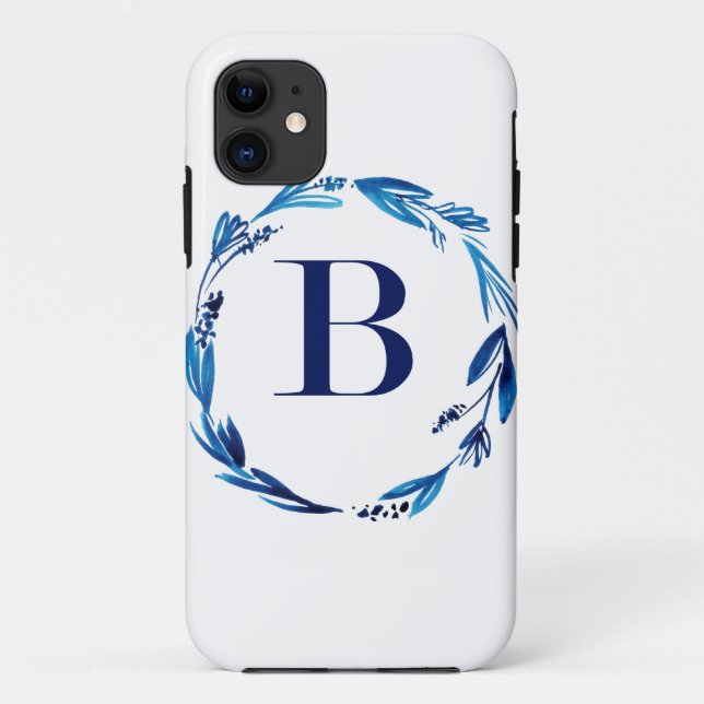 Blue Floral Wreath 'B' Case-Mate iPhone Case (Back)