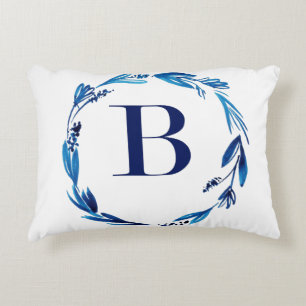 Blue Floral Wreath 'B' Decorative Cushion