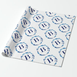 Blue Floral Wreath 'B' Wrapping Paper