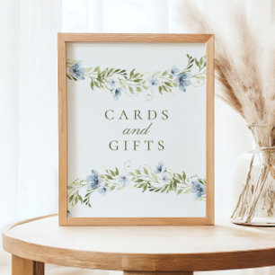 Blue Floral Wreath Cards & Gifts Baby Shower Sign