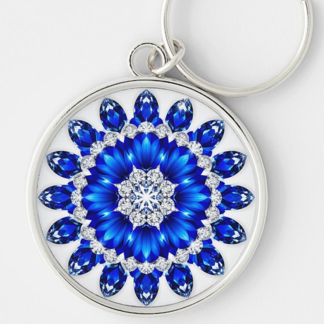 🌿 Blue Floral Wreath Charm Gift 🔑 Key Ring (Front)