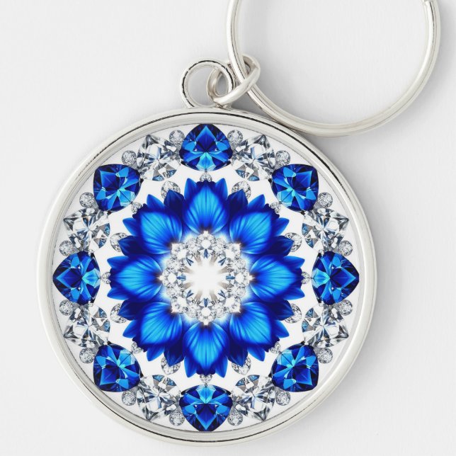 💙 Blue Floral Wreath Custom Name Charm Gift 🔑 Key Ring (Front)