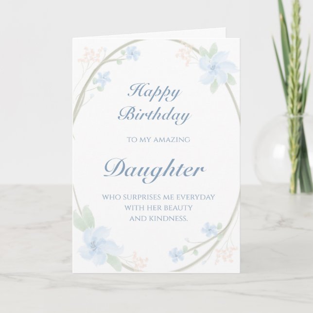 Blue Floral Wreath Daughter Birthday Card (Front)