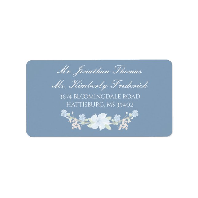 Blue Floral Wreath Large Address Label (Front)