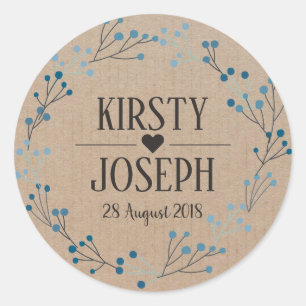 Blue Floral Wreath Monogram Craft Wedding Sticker