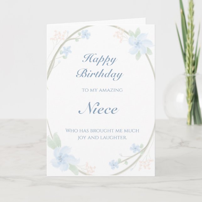 Blue Floral Wreath Niece Birthday Card (Front)