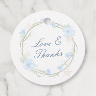 Blue Floral Wreath Round Favour Tags