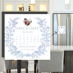 Blue Floral Wreath Save the Date Photo Magnet
