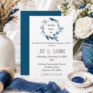Blue Floral Wreath Two Become One Wedding  Invitation