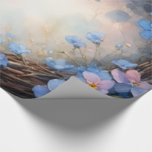 Blue Floral Wreath Watercolor Wrapping Paper