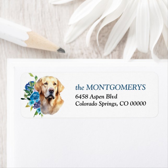 Blue Floral Yellow Lab Return Address (Insitu)
