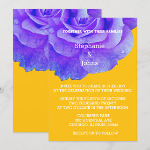 Blue Floral Yellow Orange Rustic Boho Wedding Invitation