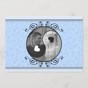 Blue Floral Yin & Yang Photo Wedding Invitation