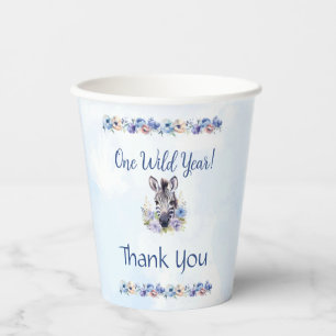 Blue Floral Zebra Birthday Paper Cups