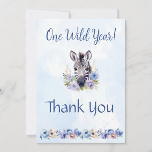 Blue Floral Zebra Birthday Thank You Card