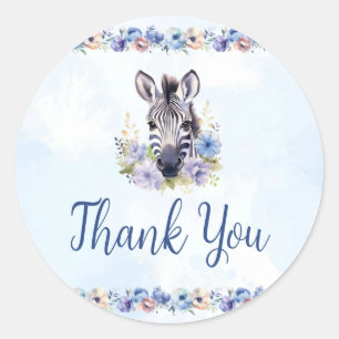 Blue Floral Zebra Thank You Sticker