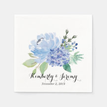 Blue Florals and Hydrangea Personalised Napkins