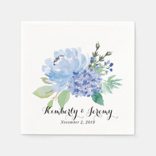 Blue Florals and Hydrangea Personalised Napkins