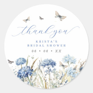 Blue Florals & Butterflies Thank You Bridal Shower Classic Round Sticker