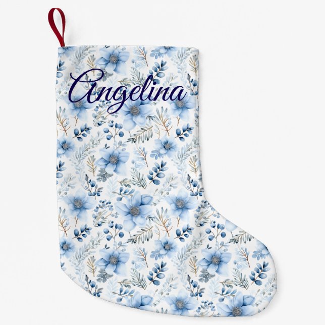 Blue Florals Christmas Stocking (Front)