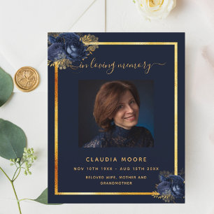 Blue florals gold photo funeral program