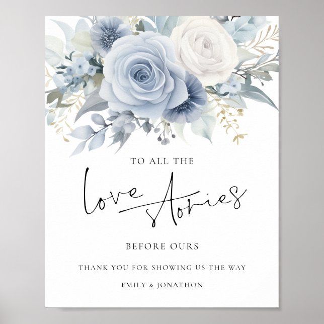 Blue Florals Love Stories Before Ours Wedding Sign (Front)