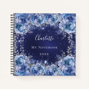 Blue florals name elegant notebook