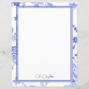 Blue Florals on White Personalised Paper Sheet