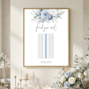 Blue Florals Single Table Wedding Seating Chart