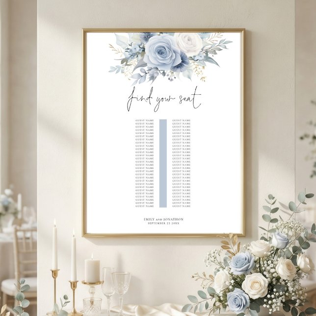 Blue Florals Single Table Wedding Seating Chart (Creator Uploaded)