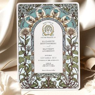 Blue Florals & Subtle Elegance Art Nouveau Wedding Invitation