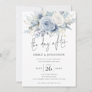 Blue Florals The Day After Photo Wedding Brunch  Invitation