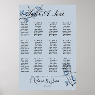 Blue Floris 24 Table Wedding Seating Chart 
