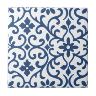 Blue Flourish Baroque Old World Charm Tile
