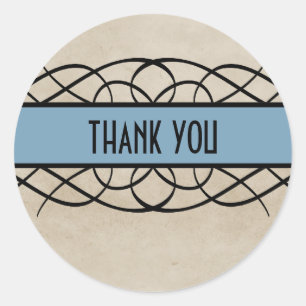 Blue Flourish Border Thank You Stickers