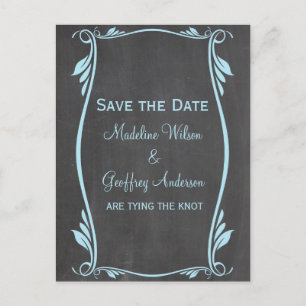 Blue Flourish Chalkboard Save the Date Postcard