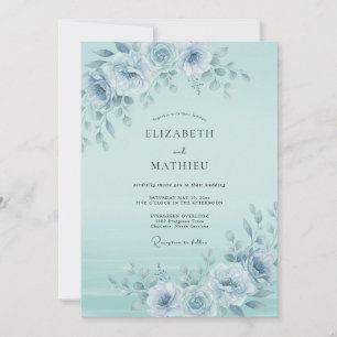 Blue Flourish Floral Wedding Invitation