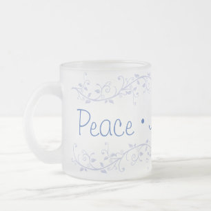 Blue Flourish Peace Joy Love Christmas Frosted Glass Coffee Mug